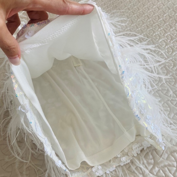 “Banjul" white sequin, feather mini sleeveless cocktail dress - Picture 5 of 9